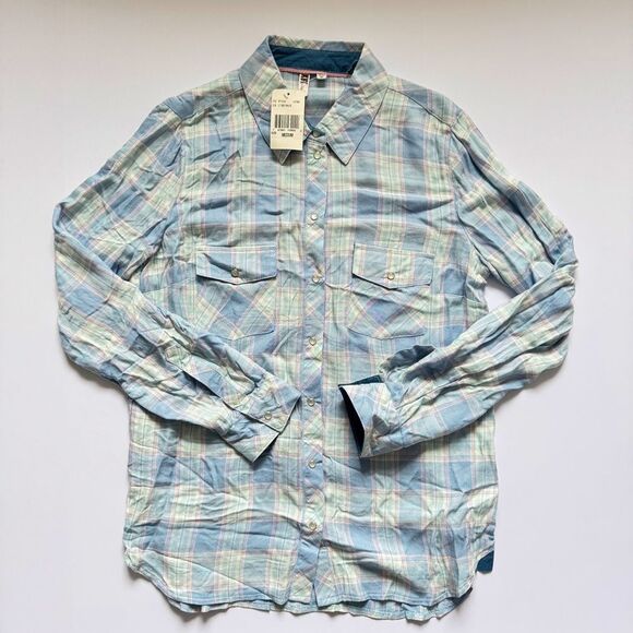 Kut from the Kloth Blue/Green Plaid Pearl Button Down Snap Size Medium NWT - Picture 1 of 5